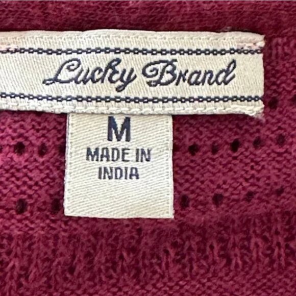 Lucky Brand Split Neck Boho Long Sleeve Knit Maroon Top Size Medium - Picture 5 of 5